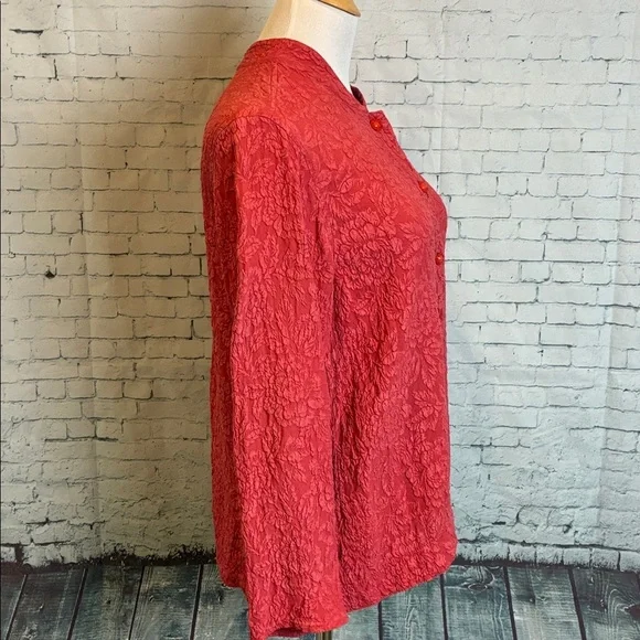 URU 100% Silk Textured Floral Top Lagenlook One Size Lagenlook USA-Made Workwear